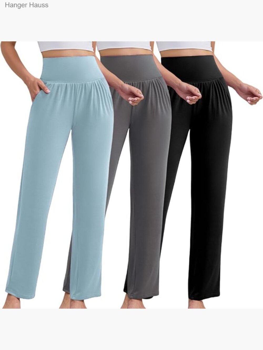 Petite Wide Leg Sweatpants 3 Pack, High Waist Lounge Pants with Pockets